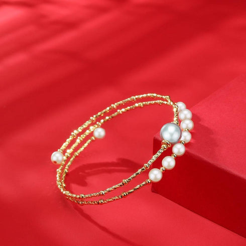 Dual-Layer Gold Beaded Freshwater Pearl Bracelet - House Of Pearls